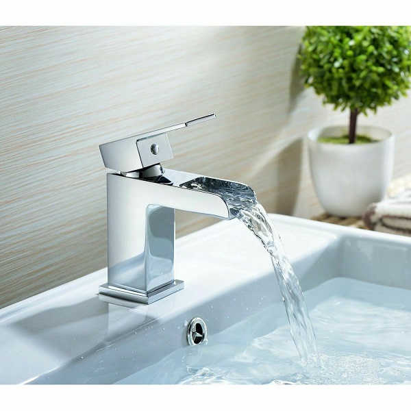SILVER SQUARE WATERFALL BATHROOM TAP BASIN SINK MONO MIXER CHROME CLOAKROOM WITH FREE WASTE